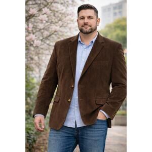 Lauren Ralph Lauren 46R Brown Corduroy Blazer Classic 2 Button Spring Sport Coat